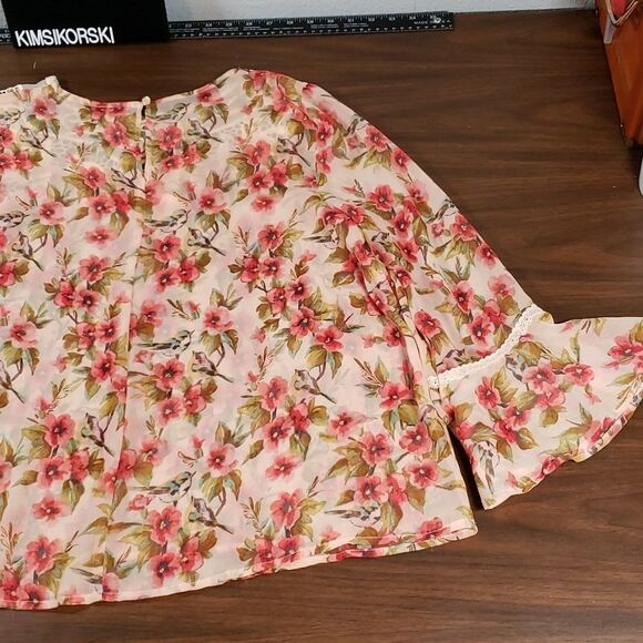 Disney x‎ Lauren Conrad Snow White Sheer Floral & Bird Lace Neck Top Shirt XL - Picture 8 of 11